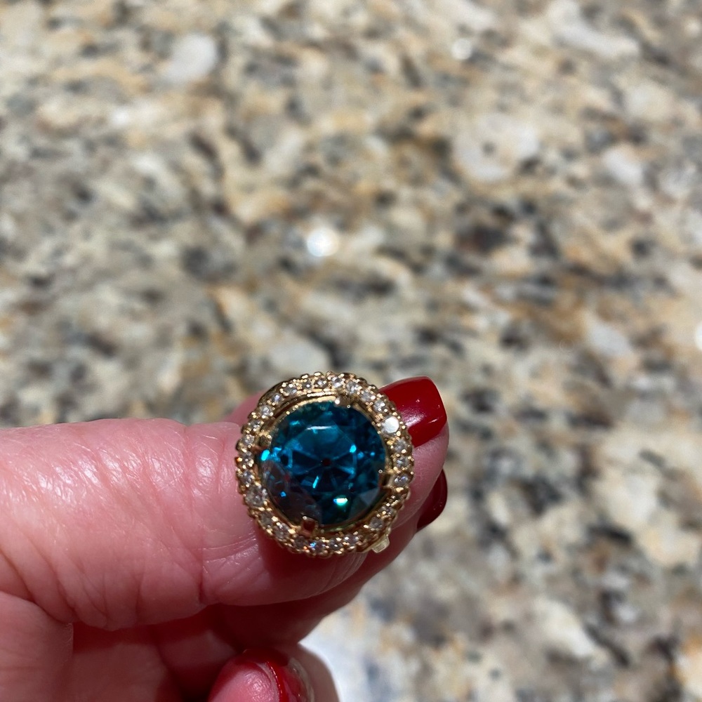 14k Vintage Aquamarine & Diamond Ring